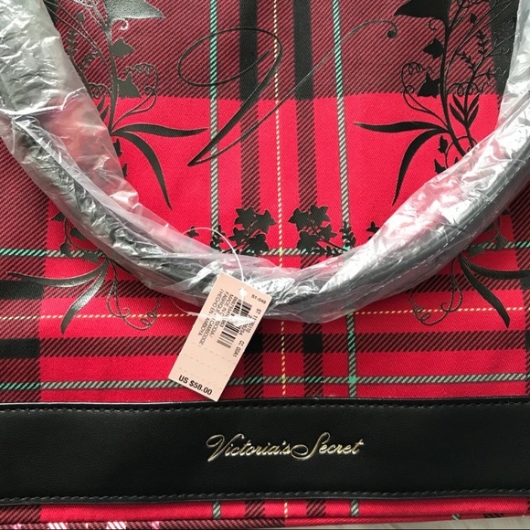Victoria’s Secret red and black lace plaid tote - Picture 3 of 4